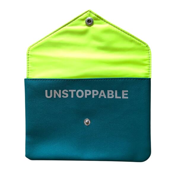 Ipsy March 2020 Neon Green Teal Pink Unstoppable Snap Cosmetic Make-up Bag - Picture 2 of 4